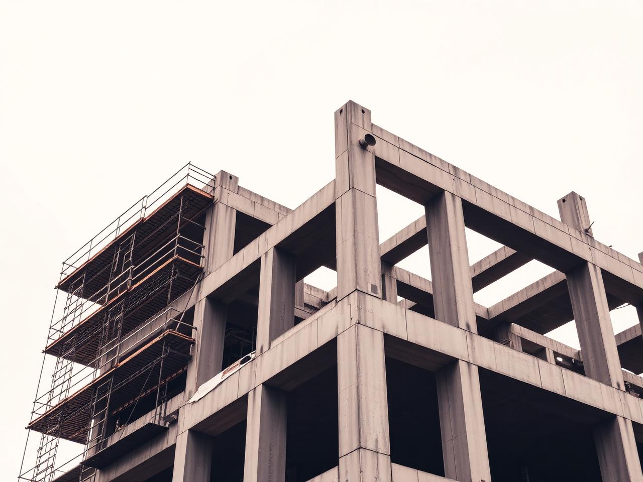 Exposed structural concrete frame of a building under construction
